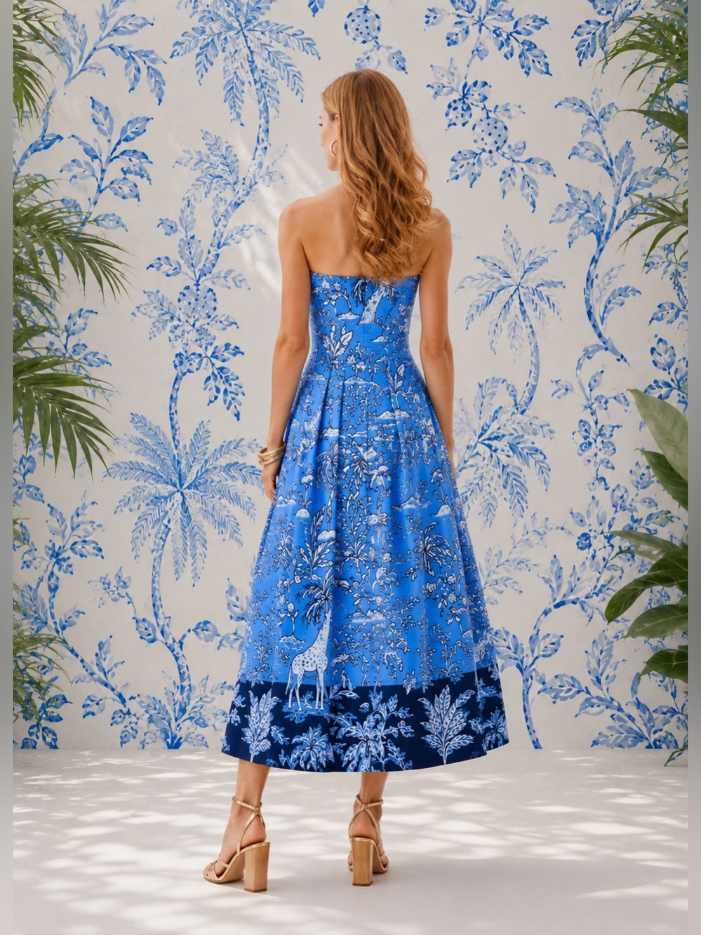 🆕 🌿🦋Lilly Pulitzer Kenni Midi Dress Size 0 Sunwashed Blue Tall Tales Strapless - Picture 3 of 17